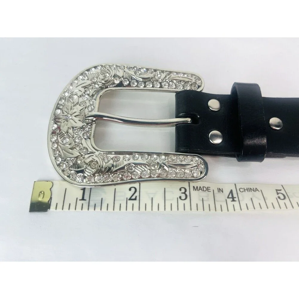 Nocona Women’s Medium Western Leather Boho Silvertone Buckle Rhinestone Belt